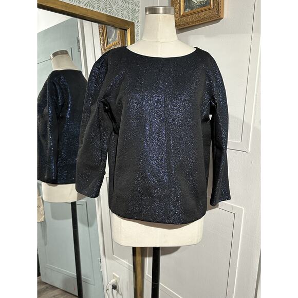 Lafayette 148 New York Tops - LAFAYETTE 148 NEW YORK Blue Shimmer 3/4 Sleeve Blouse Top Size Small